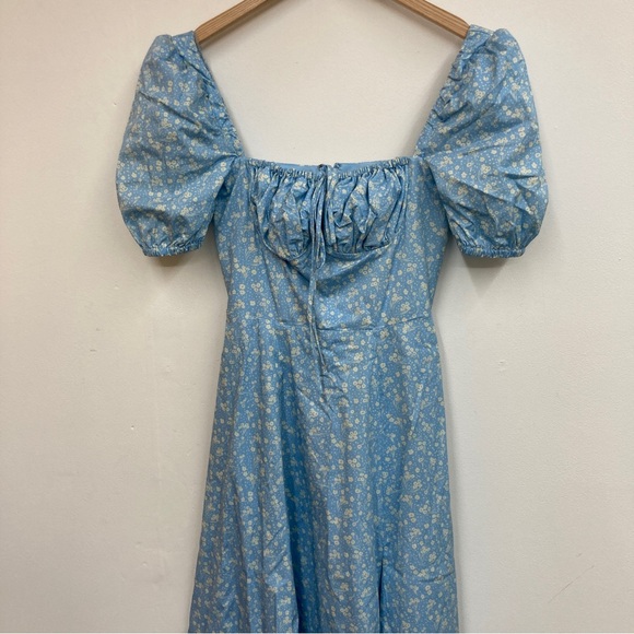 House of CB Tallulah puff sleeve midi dress milkmaid dress size small light blue - Picture 3 of 9